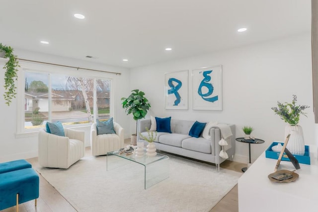 living room with light wood-type flooring