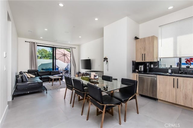 dining space with sink