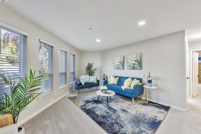 living room featuring light colored carpet