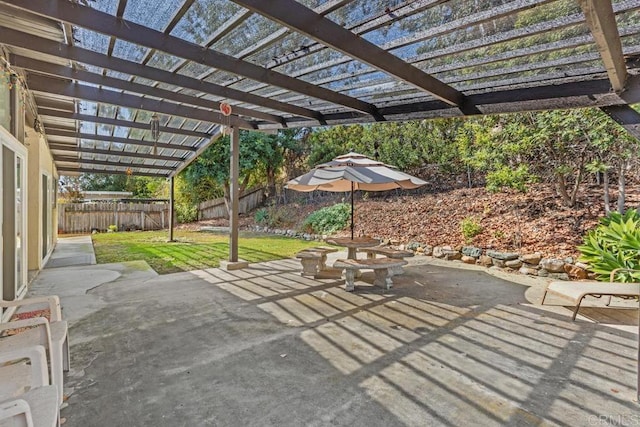 view of patio with a fenced backyard and a pergola