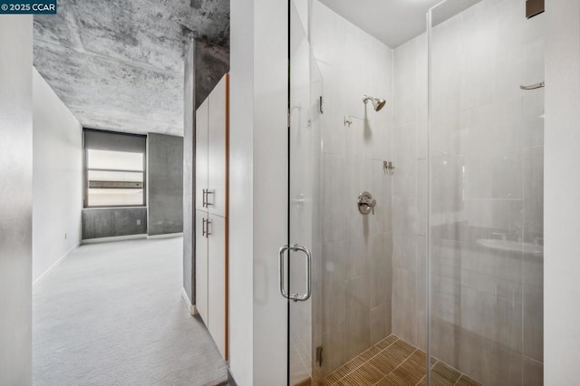 bathroom featuring a shower with shower door