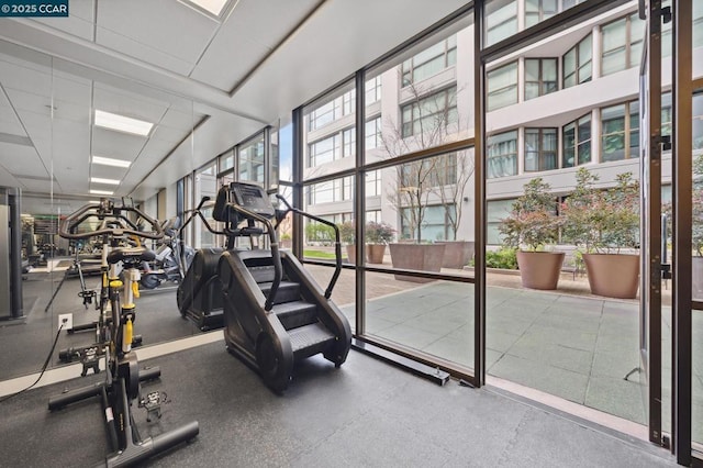 workout area with expansive windows