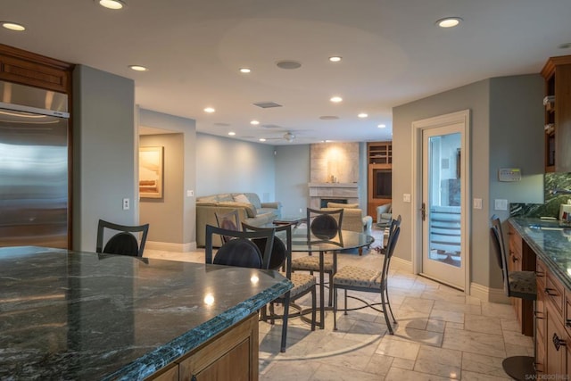 dining area featuring ceiling fan