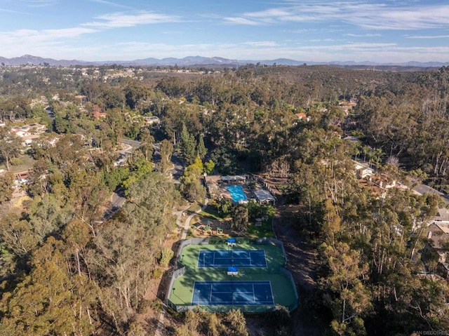 drone / aerial view featuring a mountain view