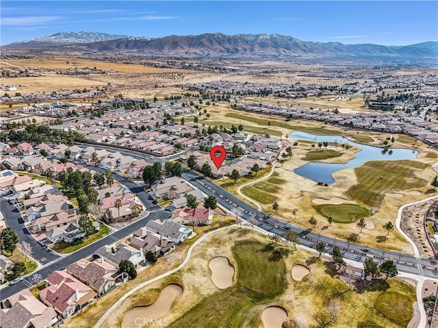 bird's eye view featuring a water and mountain view