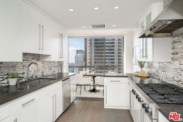 kitchen featuring white cabinetry, extractor fan, sink, and gas stovetop