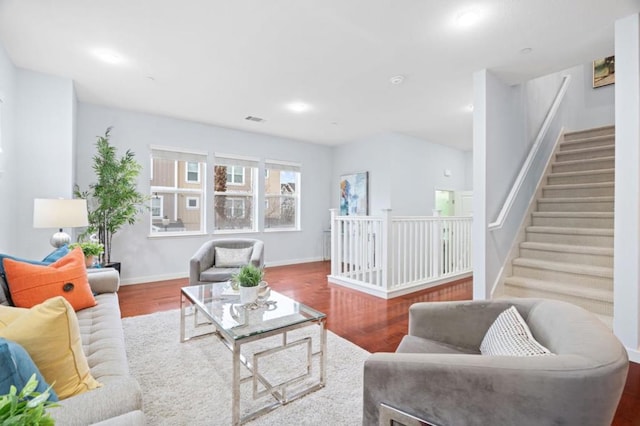 living room with hardwood / wood-style flooring