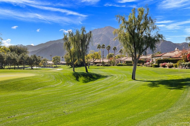 surrounding community featuring a yard and a mountain view