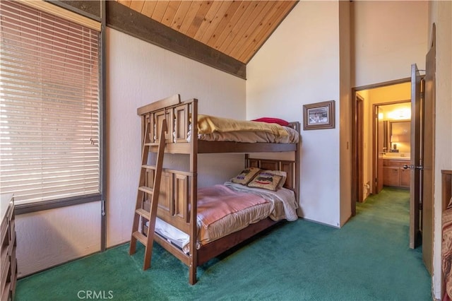 41935 Switzerland Dr Unit 80, Big Bear Lake, CA 92315 - carpeted bedroom featuring wood ceiling and high vaulted ceiling