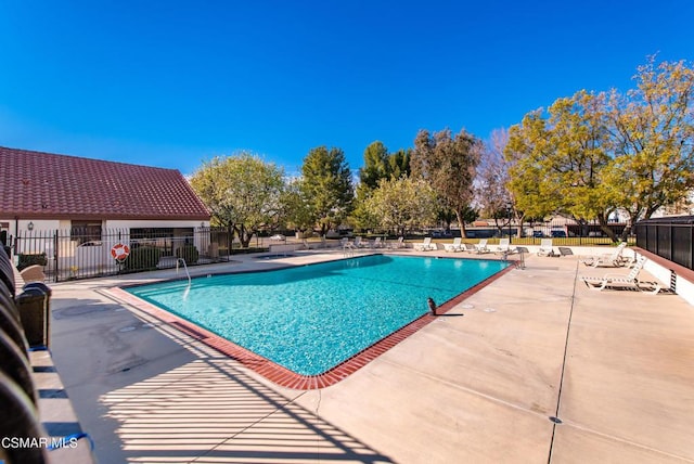 view of swimming pool featuring a patio area