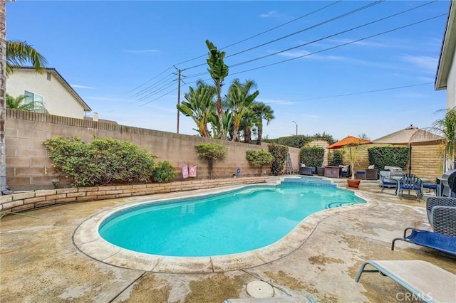 view of swimming pool featuring a patio