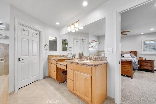 bathroom with vanity, tile patterned floors, and ceiling fan