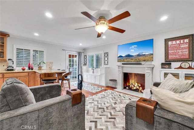 living room with ceiling fan