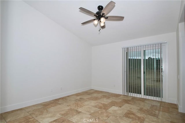 unfurnished room featuring lofted ceiling and ceiling fan