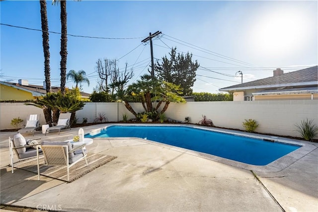 view of pool featuring a fenced in pool, a patio area, and a fenced backyard