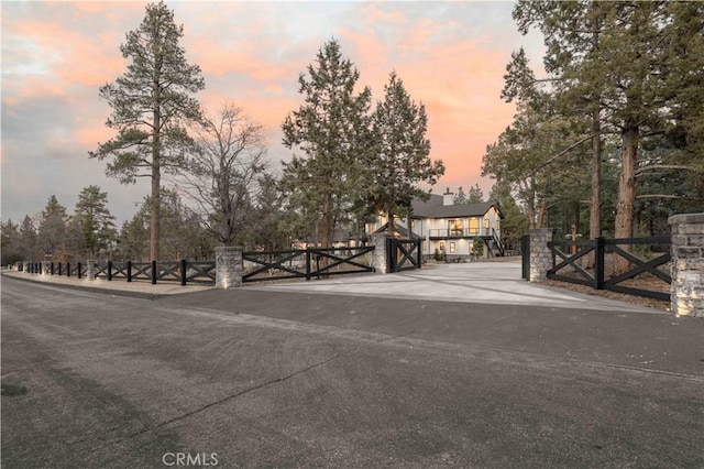 view of road with a gated entry and a gate