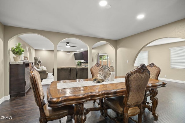 dining room with dark hardwood / wood-style floors