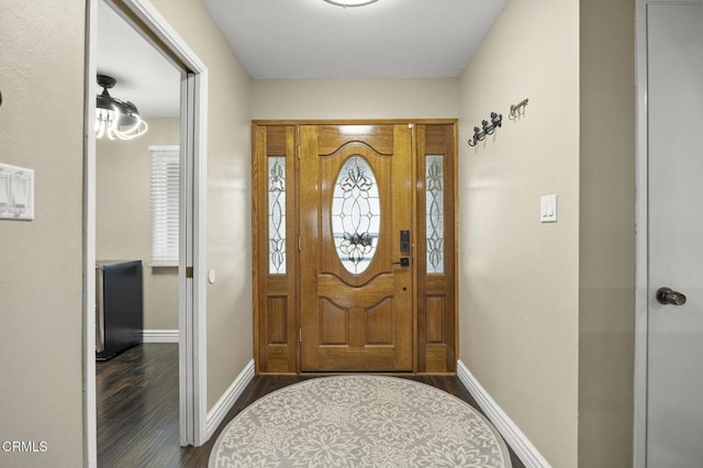 foyer with dark wood-type flooring