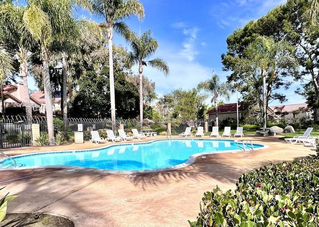 view of swimming pool featuring a patio area