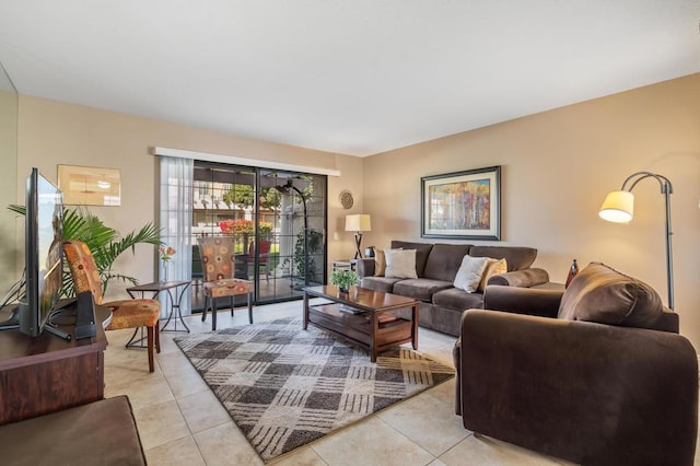 living room with light tile patterned floors