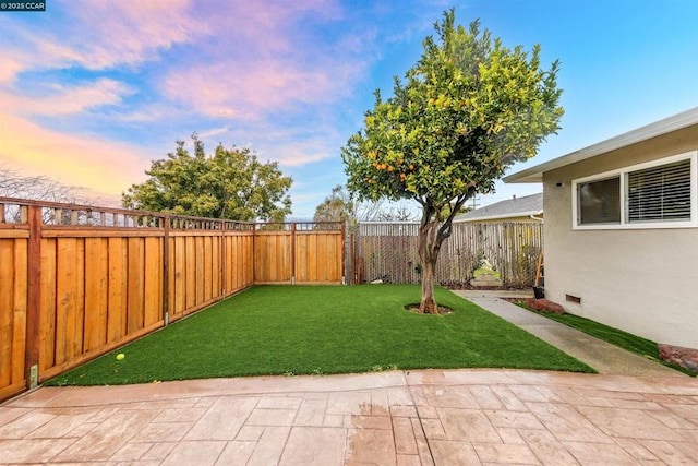 yard at dusk with a patio