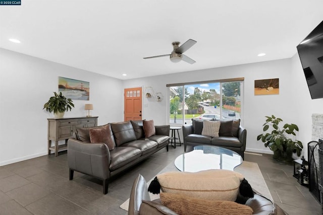 living room with ceiling fan