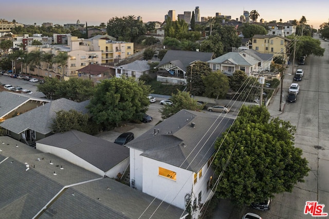 view of aerial view at dusk