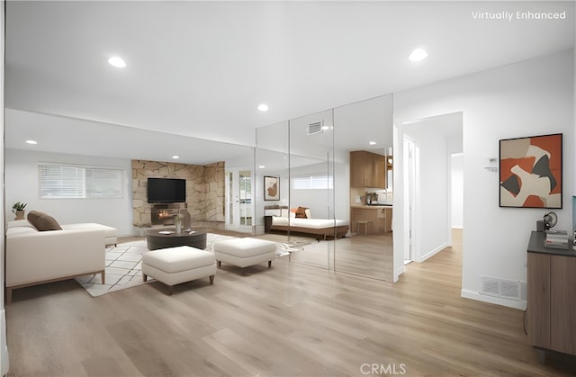 living room with light wood-type flooring