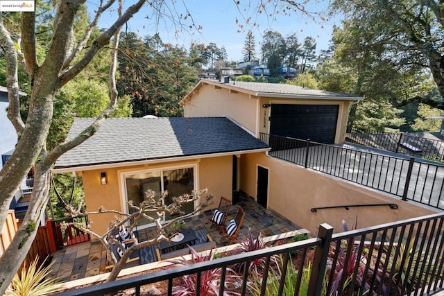 exterior space with a garage