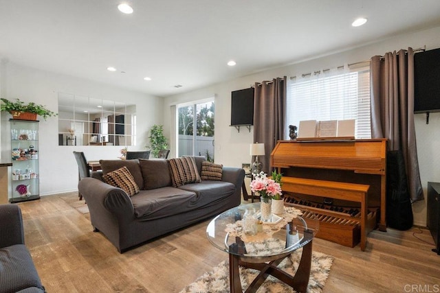 living room with light hardwood / wood-style floors