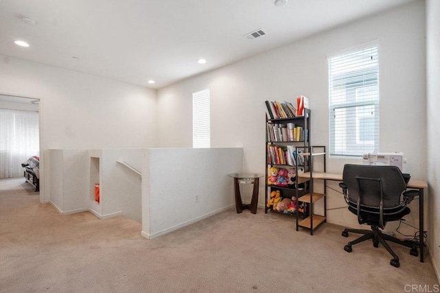 view of carpeted office space