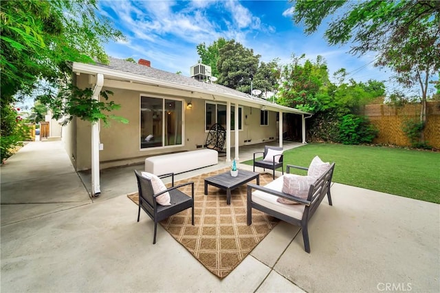 view of patio with an outdoor hangout area and central air condition unit