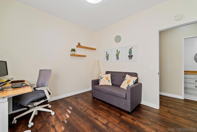 office space with dark hardwood / wood-style flooring