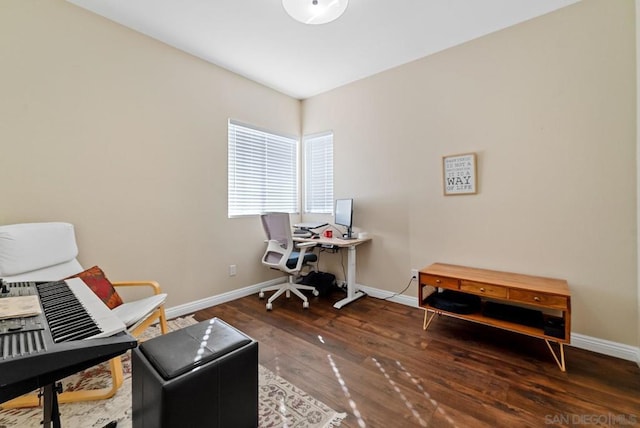 home office featuring dark hardwood / wood-style flooring