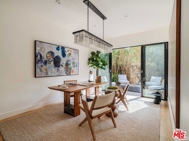 dining area with light hardwood / wood-style floors