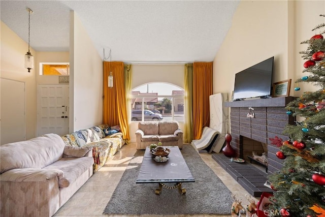 living room featuring light tile patterned floors