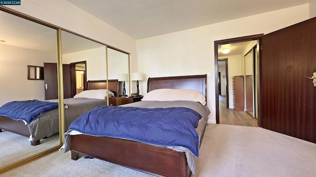 carpeted bedroom featuring a closet