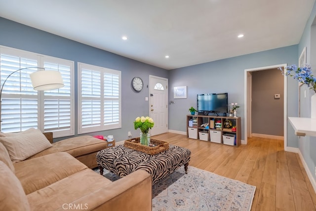 living room with light hardwood / wood-style flooring