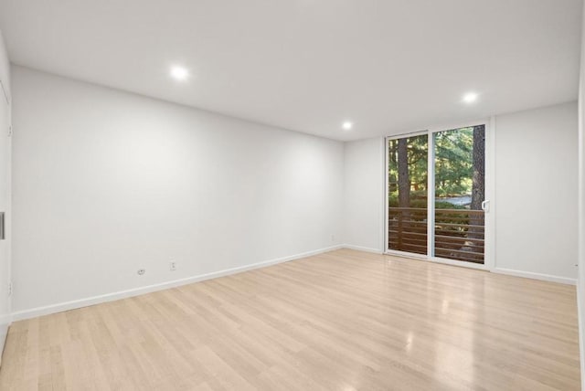 empty room featuring expansive windows and light hardwood / wood-style flooring