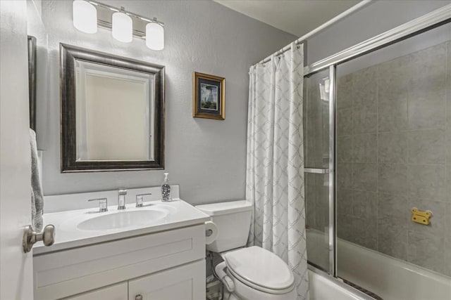 full bathroom with vanity, toilet, and shower / tub combo