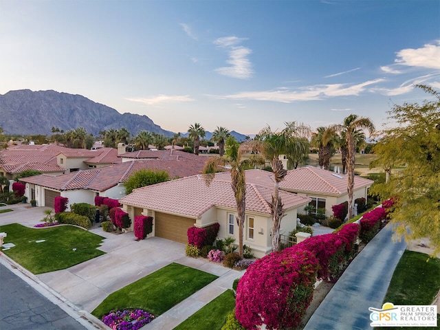 birds eye view of property featuring a mountain view