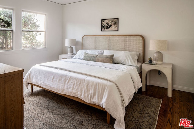 bedroom featuring dark hardwood / wood-style flooring