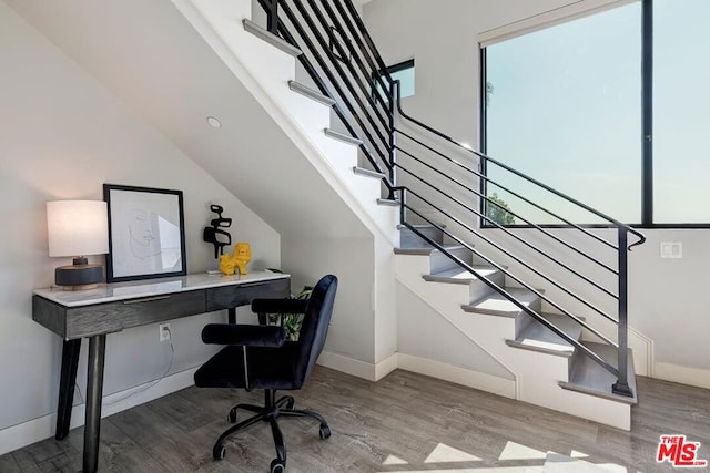 office space with light hardwood / wood-style floors