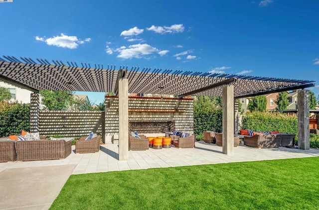 view of patio / terrace featuring outdoor lounge area and a pergola