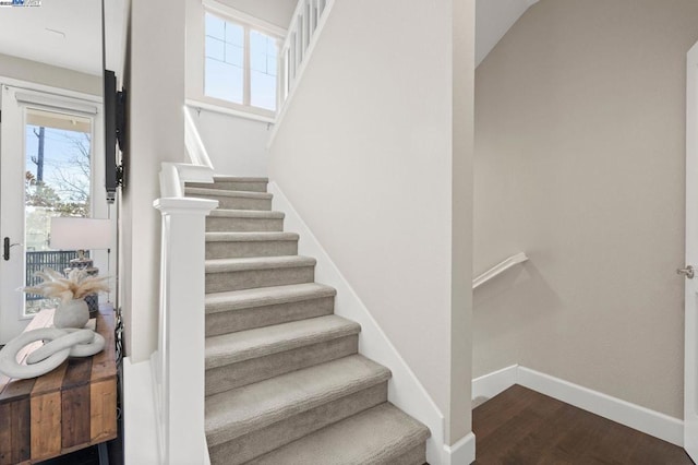 staircase featuring wood-type flooring