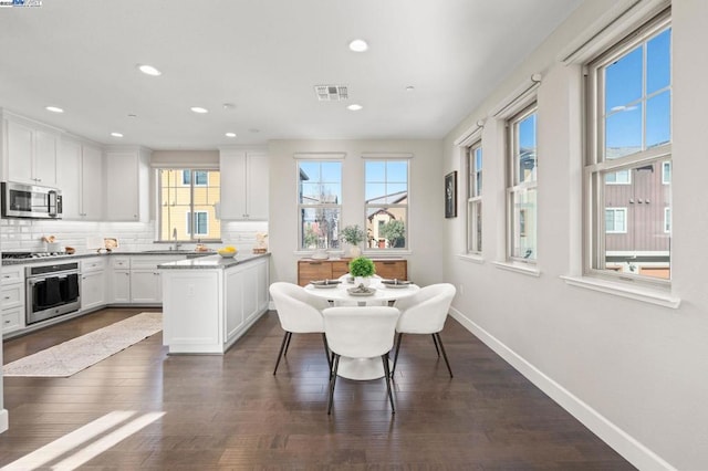 dining room featuring dark hardwood / wood-style flooring and sink