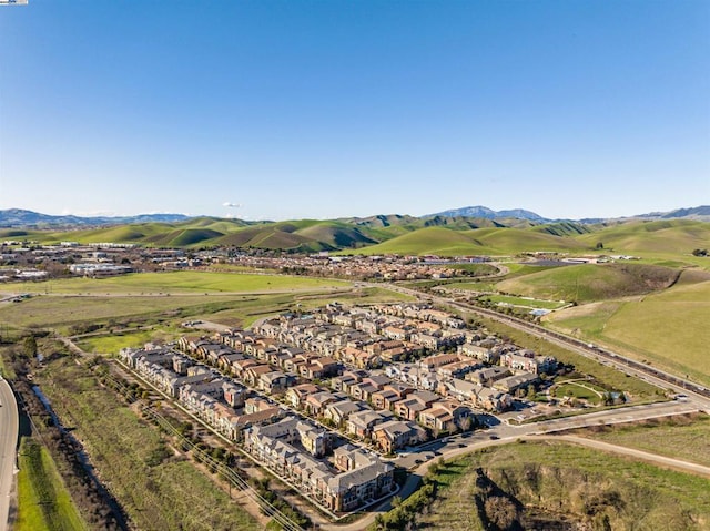 birds eye view of property with a mountain view