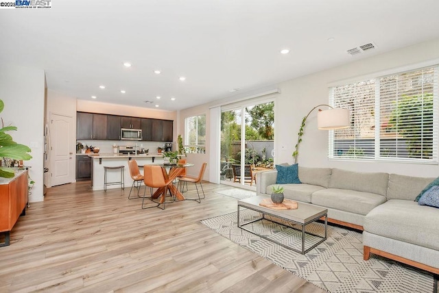 living room with light hardwood / wood-style floors