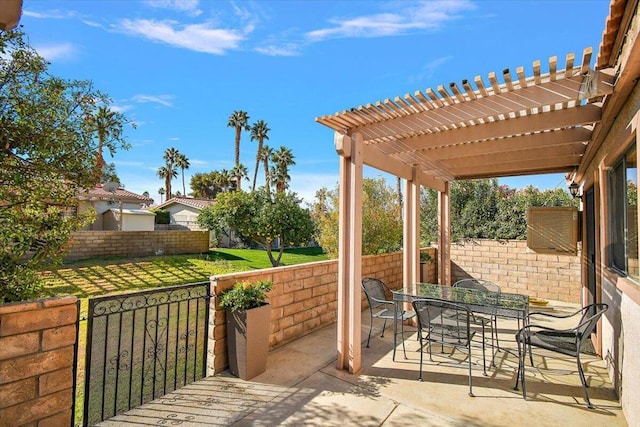 view of patio featuring a pergola