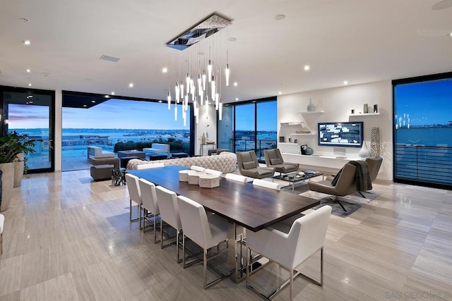 dining area with expansive windows